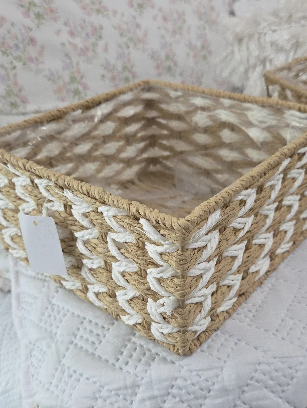Woven Seagrass and White Rope 3 Pcs Storage Basket